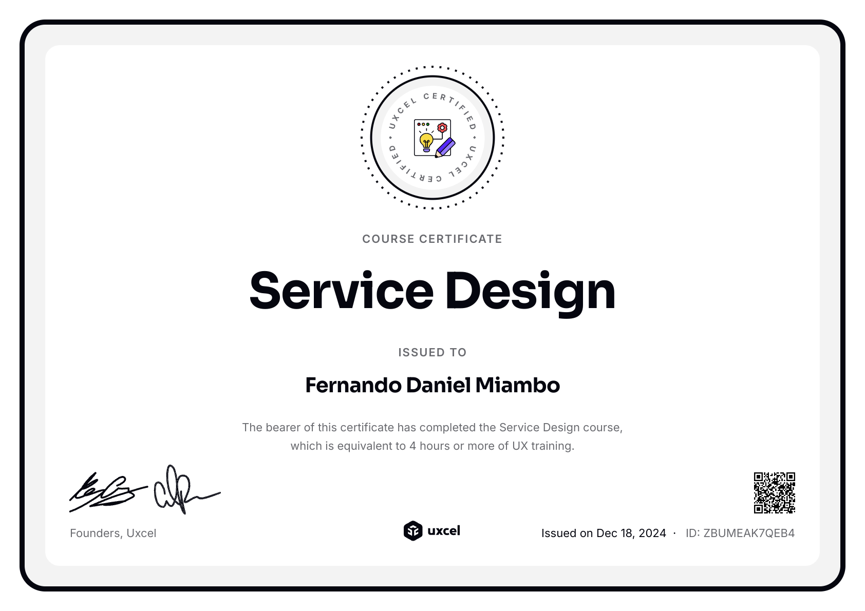 Fernando Daniel Miambo's certificate